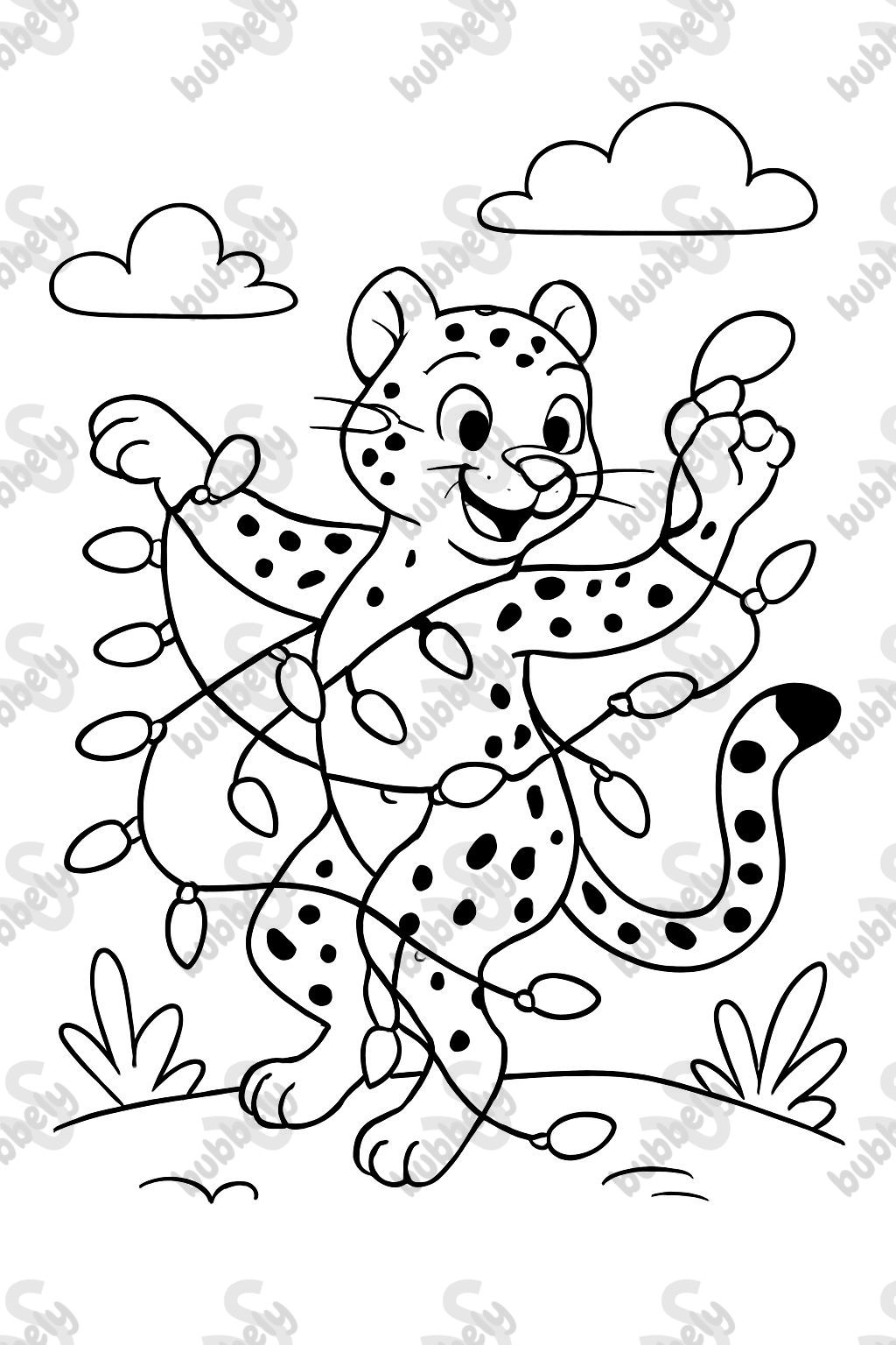 a dancing cheetah with a tangled string of lights a dancing cheetah with a tangled string of lights