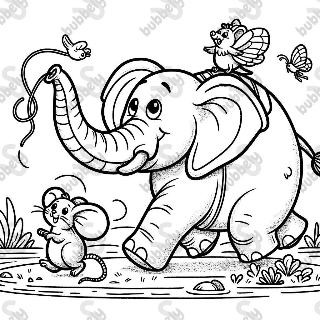 An elephant riding a mouse is a fun and unusual scene to color. Children can unleash their creativity. An elephant riding a mouse is a fun and unusual scene to color. Children can unleash their creativity.