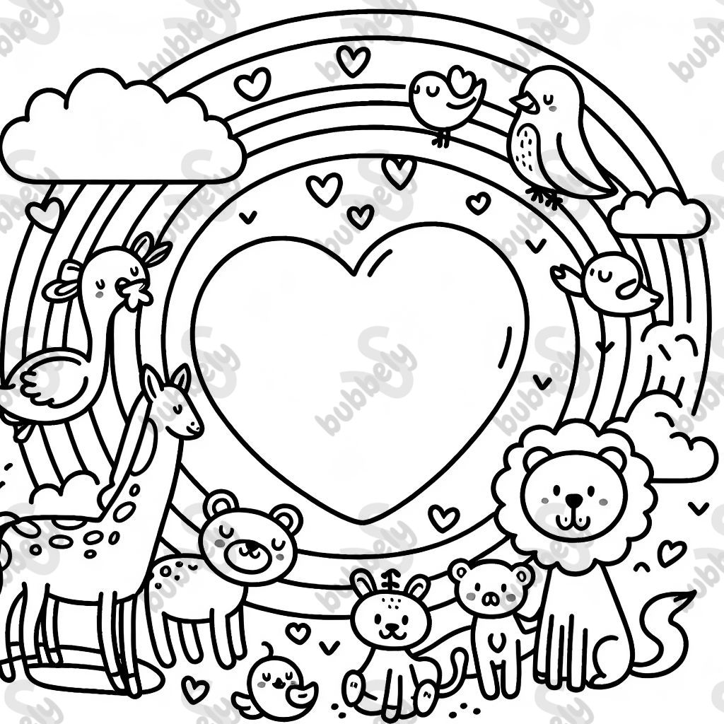 a heart with animals around it a heart with animals around it
